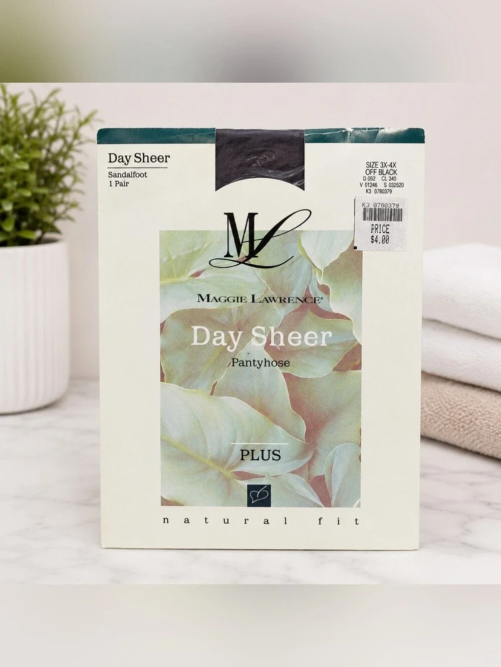 Maggie Lawrence Day Sheer Plus Pantyhose 3X-4X Off Black Sandalfoot NIP